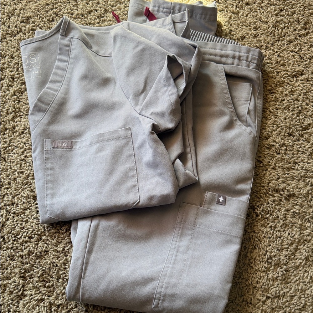 Figs Light Gray Medical Scrub Top & Pants